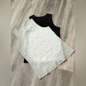 Nine West Ribbed Tank Top Bundle | Black + Gray | Size XL | 2-Pack